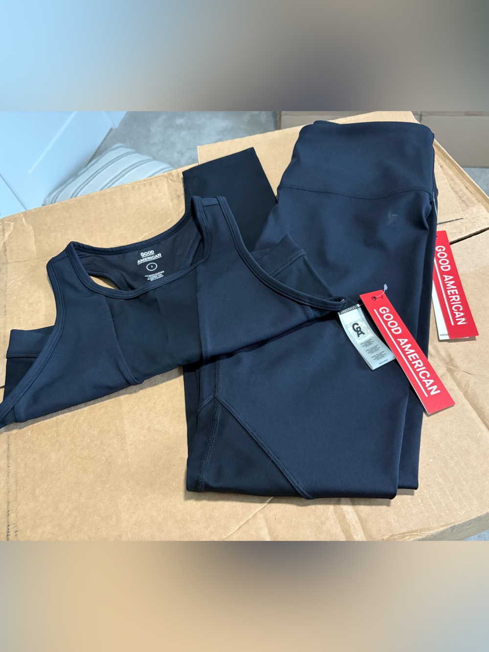 NWT Good American Black & Mesh Active Leggings & Sports Bra Set